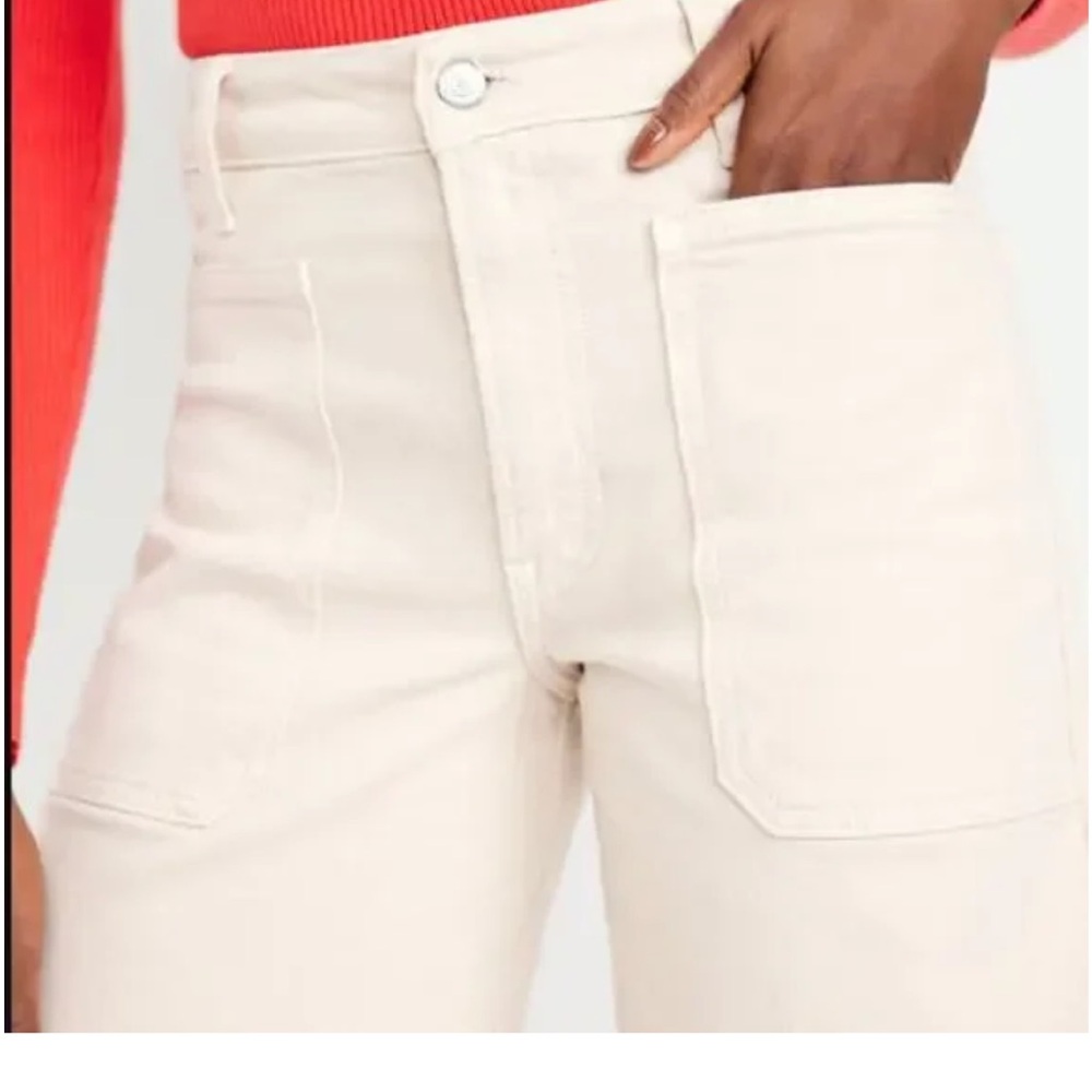 Old Navy Cream Wide-Leg Jeans High-Waisted OG Loose - Picture 9 of 9